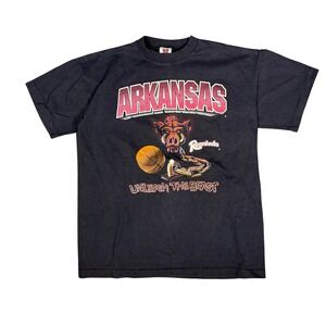 Vintage 90s Arkansas Razorbacks Basketball  T‎ Shirt Mens Medium Black